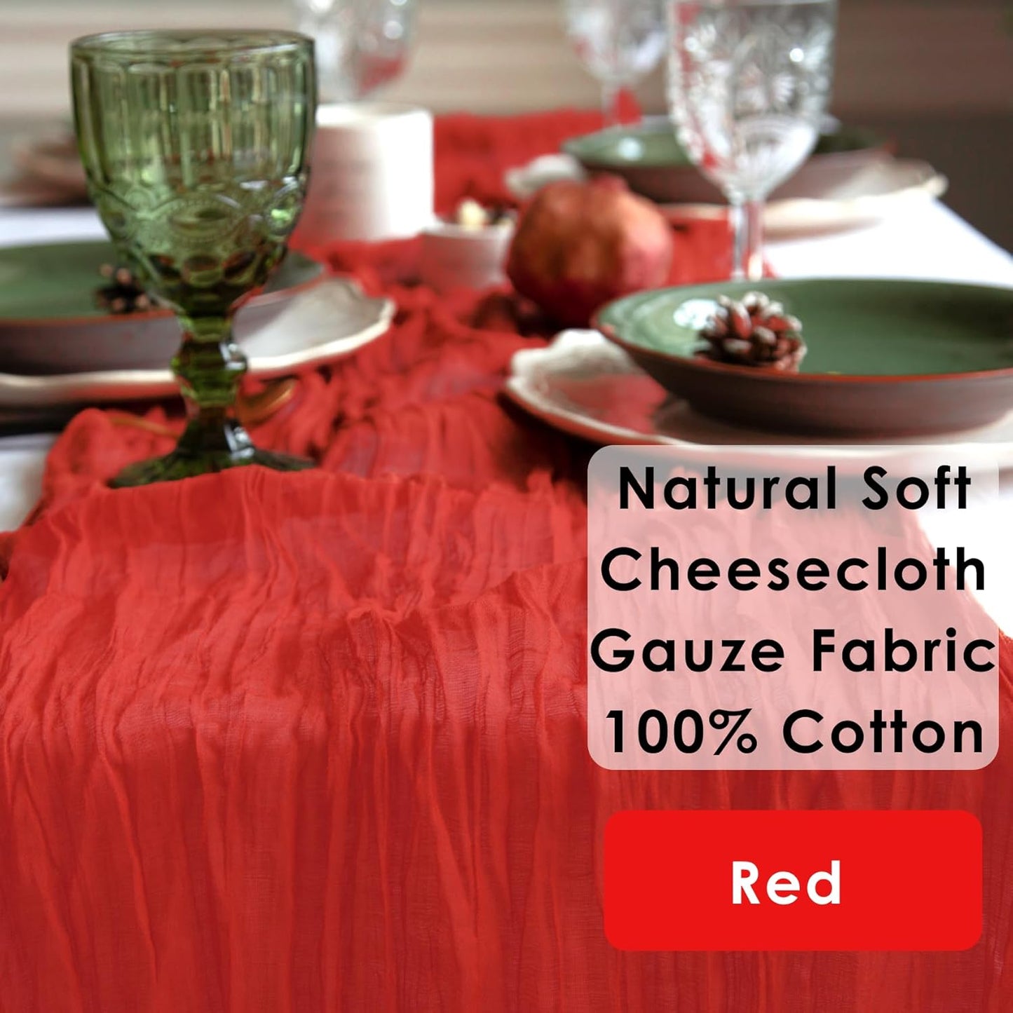 Red Table Runner Cheesecloth 142'' Rustic Gauze Wedding Runner, Christmas Cheese Cloth Tablecloth, Gauze Cheesecloth Wedding Shower Decorations Rustic Theme Tablecloth