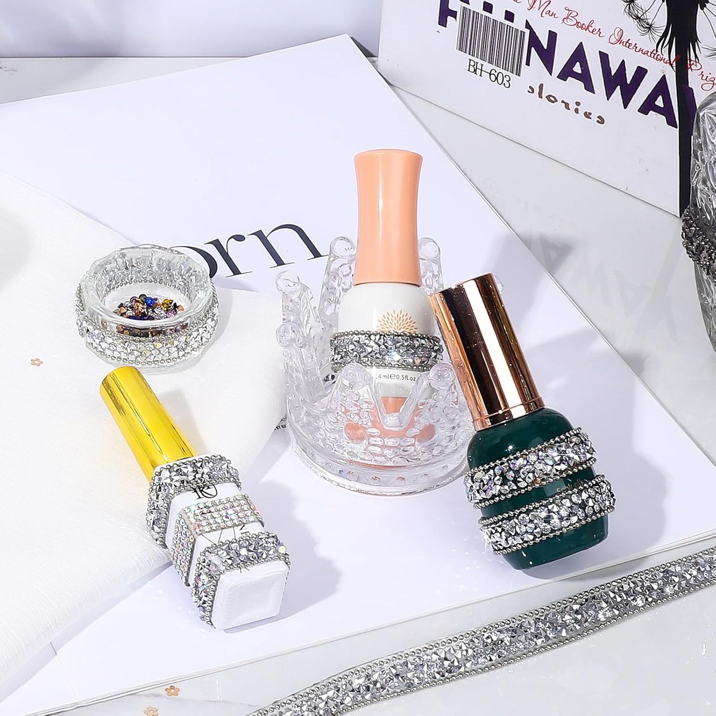 Rhinestone Ribbon 3 Yards Self Adhesive Rhinestone Strips Diamond Ribbon Sticker Crystal Roll Glitter Bling Rhinestones Tape for Crafting DIY Art Decoration (Silver,0.4 Inch)