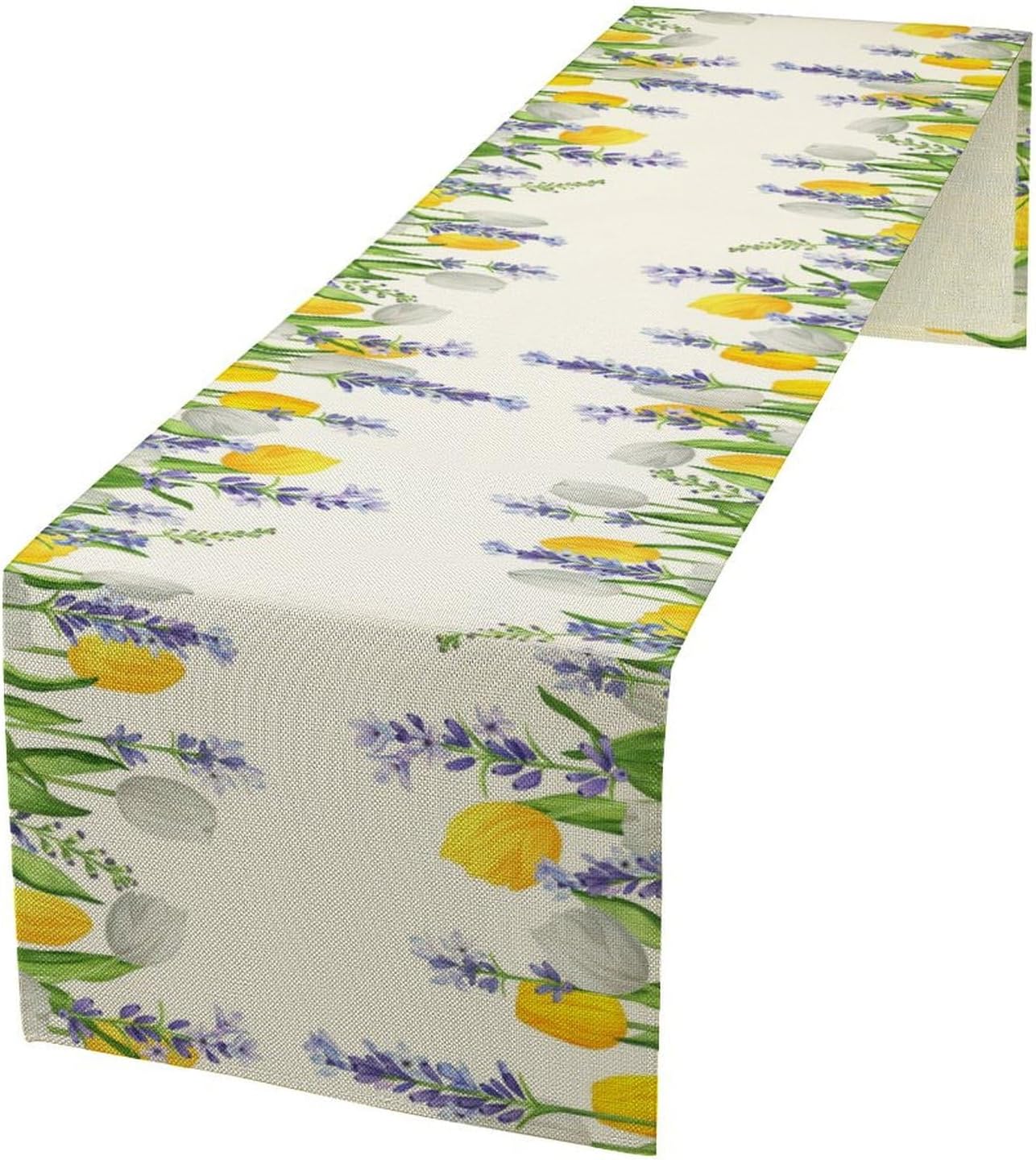 Floral Tulip Lavender Table Runner, Spring Watercolor Flower Plants Nature Butterfly Table Runner for Kitchen Dinner Living Room Home Party, 13x70 Inch