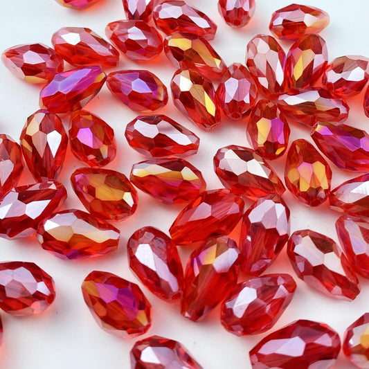 50pcs 10x15mm Teardrop Crystal Glass Beads Vertical Hole Faceted Glass Teardrop Spacer Beads for Bracelets Necklace Earring DIY Jewelry Making Craft(Red AB)