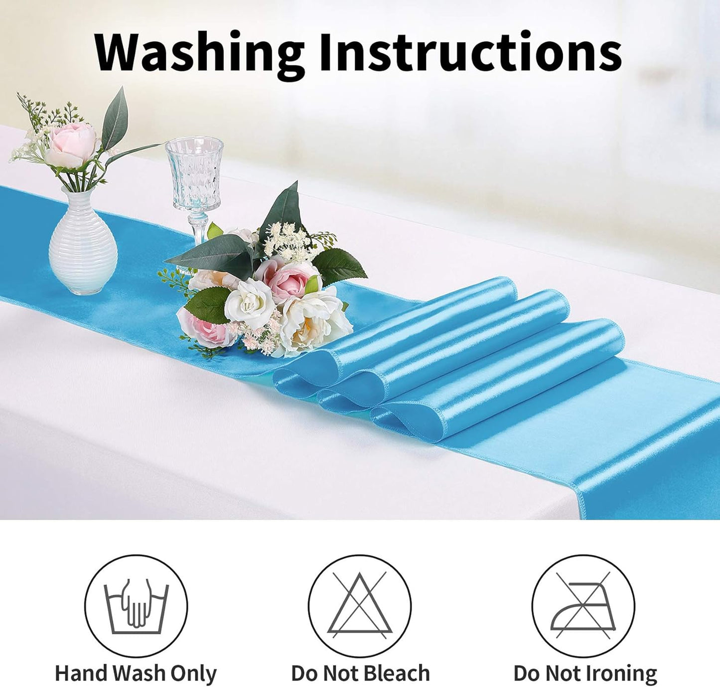 5-Pack Satin Table Runner Blue 12 x 108 inches Long, Table Runners for Wedding, Birthday Parties, Banquets Decorations（5 Pack, 12x108 Inch, Blue）