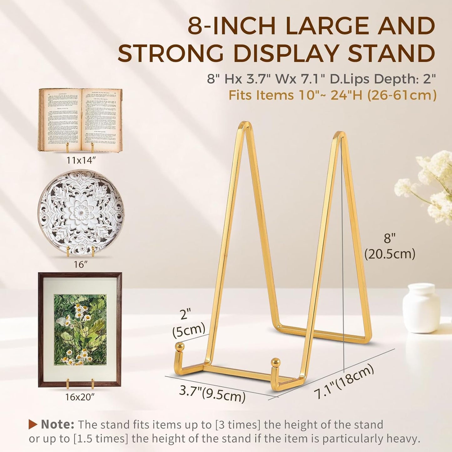 Plate Holder Easel Display Stand - 8 inch Metal Plate Stands for Display - Tabletop Picture Stand - Gold Iron Easels for Display Pictures | Photo Frames | Book | Decorative Plates | Plaque -2 Pack