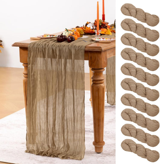 Nude Cheesecloth Table Runner 10 Pack Fall Table Runners Boho Gauze 120 Inches Coffee Cheese Cloth Fall Table Decorations for Thanksgiving Wedding Bridal Baby Shower Tea Party Decor
