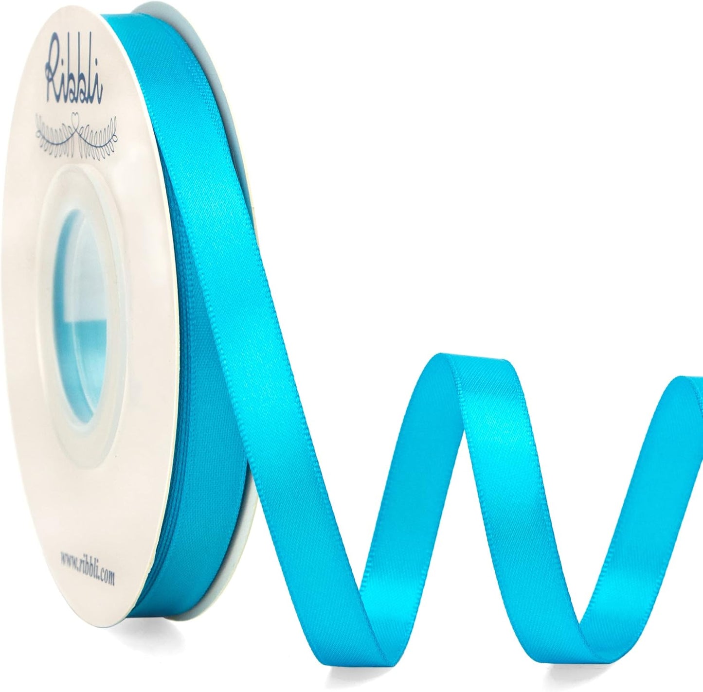 Ribbli Double Faced Turquoise Blue Satin Ribbon,3/8” x Continuous 25 Yards,Use for Bows Bouquet,Gift Wrapping,Floral Arrangement