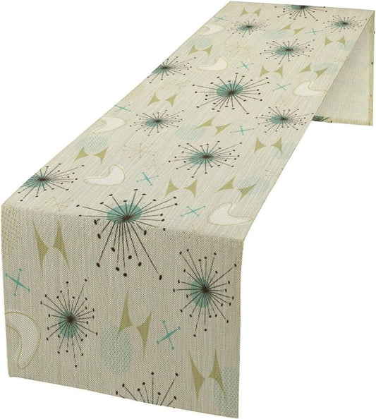 Mid Century Table Runner, Flag Retro Atomic Starburst 1950s Abstract Geometric Space Tabletop Decoration for Home Kitchen Restaurant Table Flag 13x120 Inch
