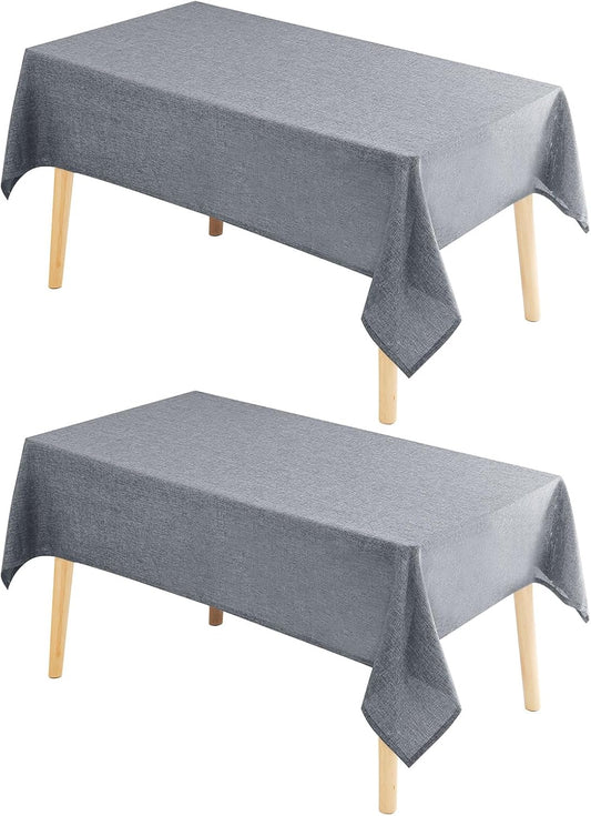 Hiasan 2 Pack Faux Linen Rectangle Tablecloth - Wrinkle and Stain Resistant Washable Table Cloth for Kitchen Dining Room Holiday Table Cover for Party Dinner, Grey, 60 x 84 Inch