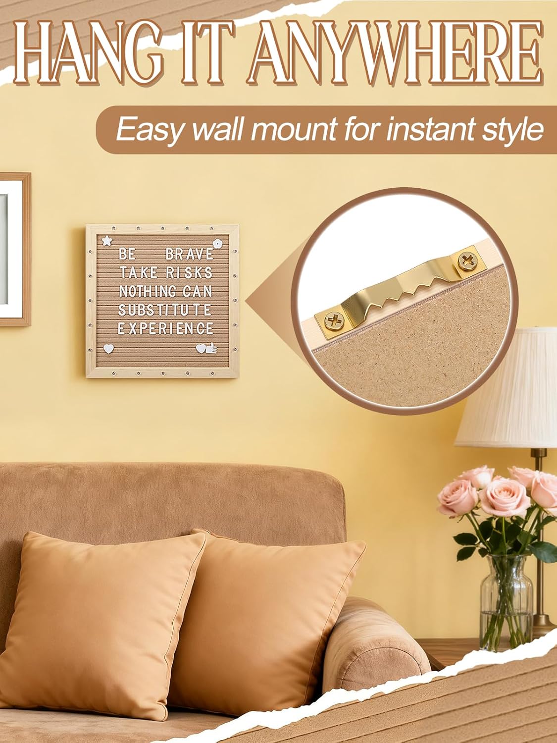 Light up Changeable Felt Letter Board Sign with LED Lights - 10×10" Message Board & Wood Stand & 450 Letters, for Halloween/Birthday/Event/Pregnancy/Baby Announcement/Home Wall Decor Gifts, Camel