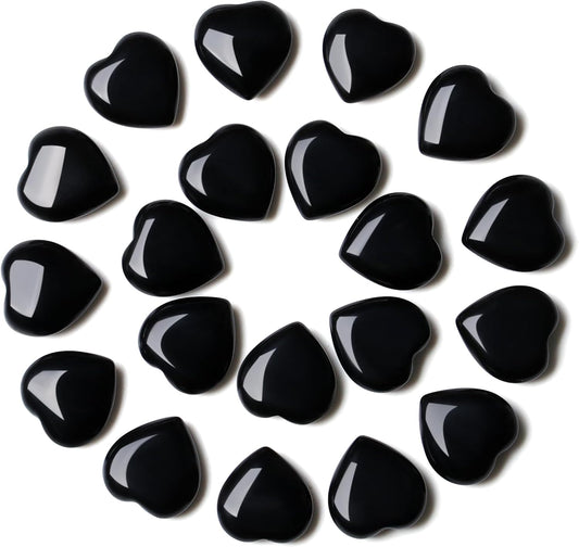 YATOJUZI 20PCS Black Obsidian Heart Healing Crystals Natural Black Obsidian Crystal Set Black Love Stones Polished Stone Bulk Wholesale Mini Pocket Gemstones Reiki Energy Gifts for Women