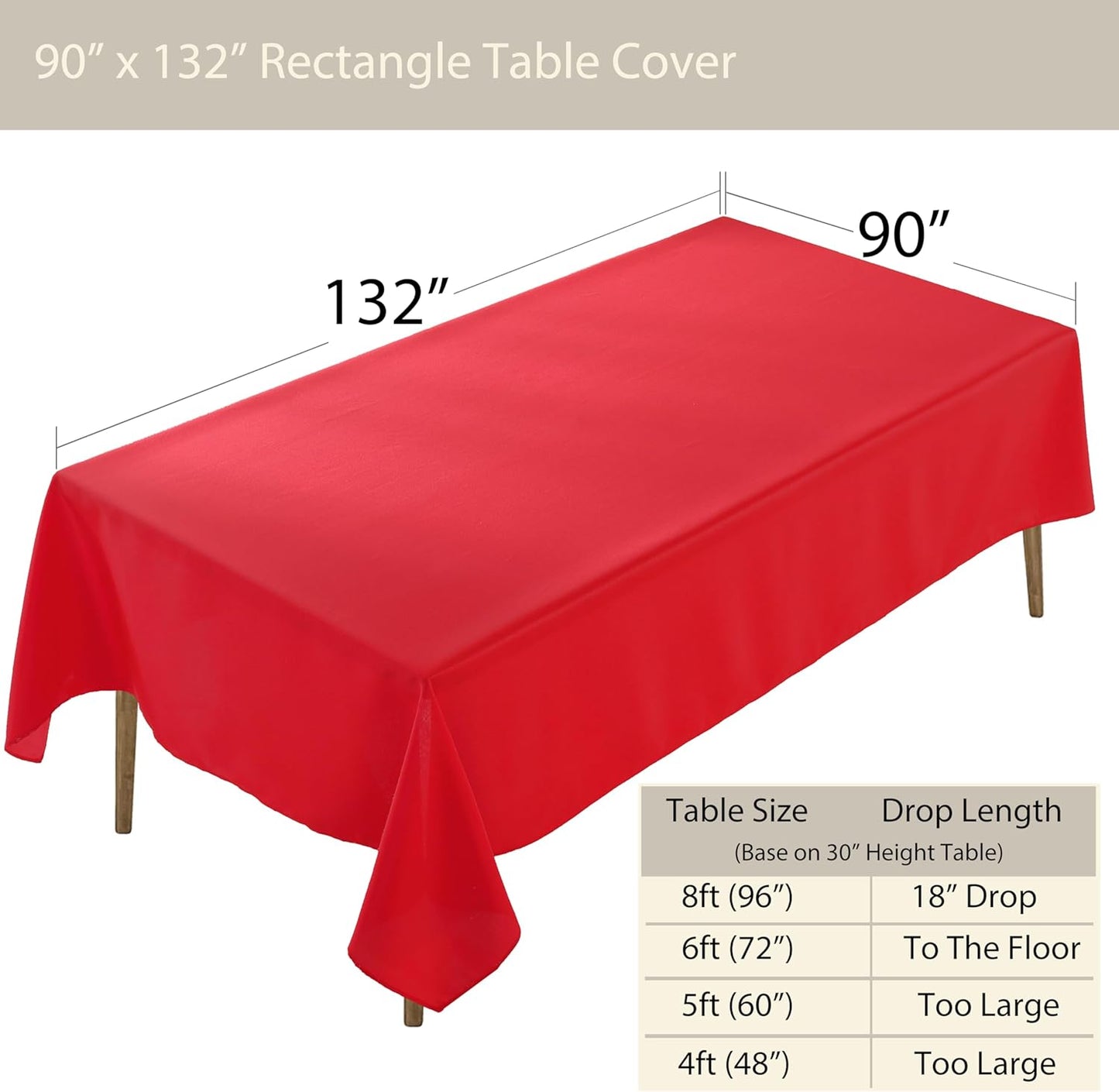 Craft And Party Rectangle Tablecloth, 90 x 132 Inch Red Tablecloth, 8ft Rectangle Table Cloth, Polyester Fabric Washable Tablecloth for Home, Party, Wedding or Restaurant Use.