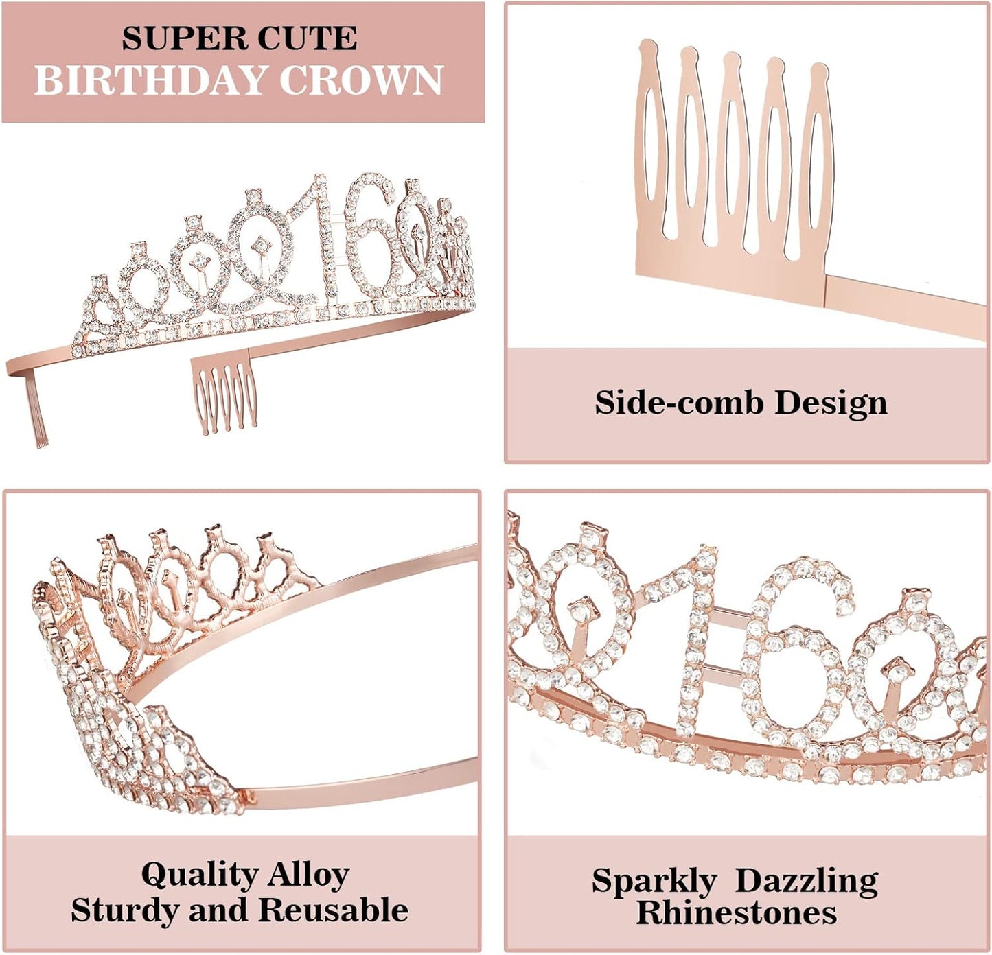 Sweet 16 Party Decorations for Girls Including Sash and Tiara, Cake Topper and Candles, 16th Birthday Decorations for Girls, Sweet Birthday Gifts Party Favor Supplies