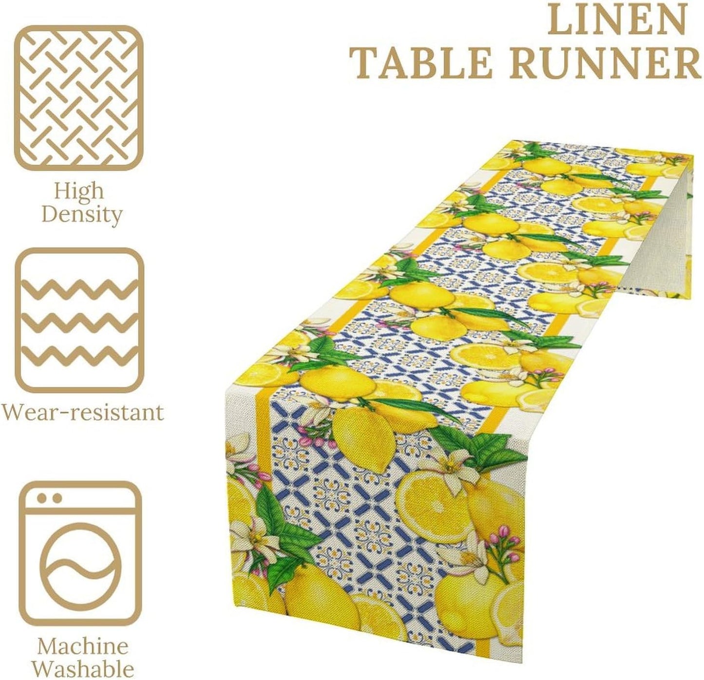 Lemon Table Runner,Spring Summer Seasonal Yellow Blue Table Runner for Kitchen Dining Table Home Party Decoration 13x108 Inch