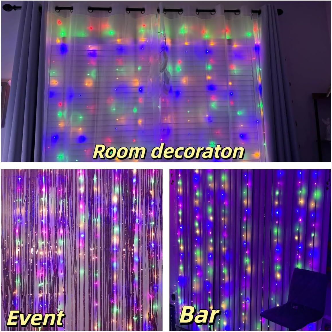 300LED Fairy Curtain Lights, 9.8x9.8Ft Warm White USB Plug in 8 Modes & Timer Christmas String Hanging Lights with Remote for Bedroom Indoor Outdoor Weddings Party Wall Decorations(Multicolor)