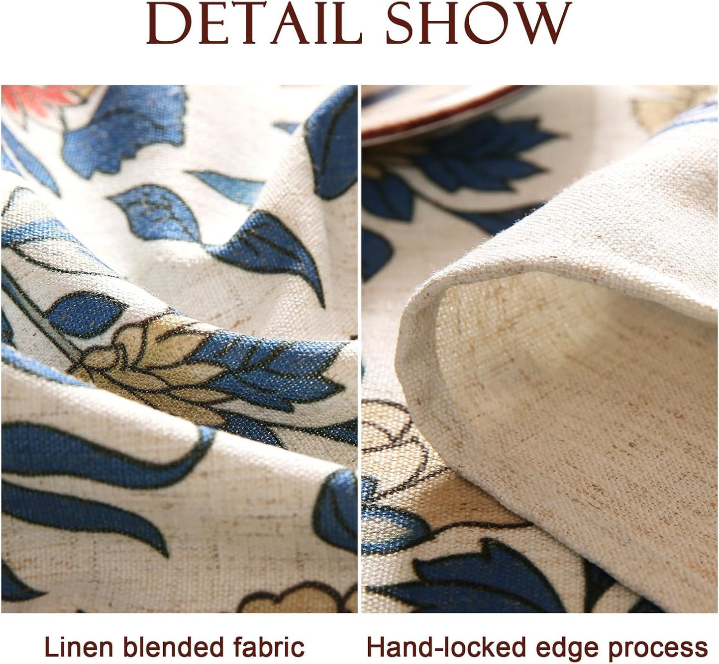 patdrea Designer Blue Tablecloth for Rectangle Table,Vintage Linen with Leaves and Floral Pattern Long Table Cloth,Farmhouse Decor Cover for Kitchen Dining Christmas,Thanksgiving,63"x94"-Ivar a