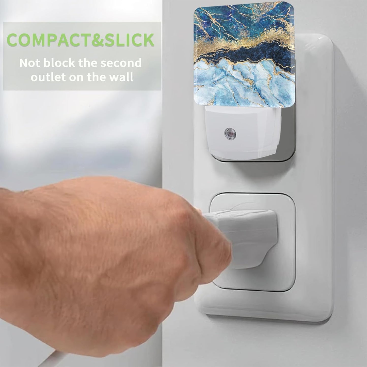 Blue Indigo Marble Night Light, Night Light Plug into Wall with Dusk to Dawn Sensor, LED Lamp Energy Saving Lights for Men Women Boys Girls,Lamp for Bedroom Bathroom Hallway