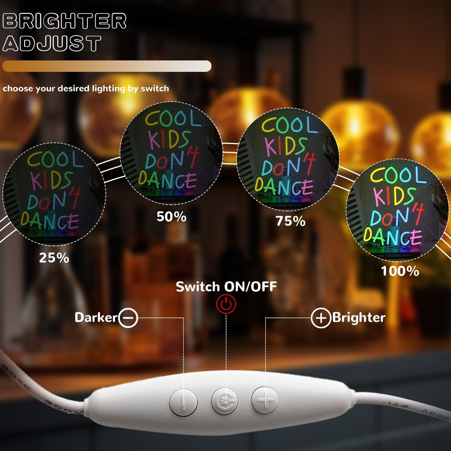 Cool Kids Don't Dance Neon Sign for Wall Decor, Cool Kids Letter Neon Light Wall Art, Dimmable Colorful Classroom LED Light Up Sign for Bedroom, Library, Classroom, Bookstore