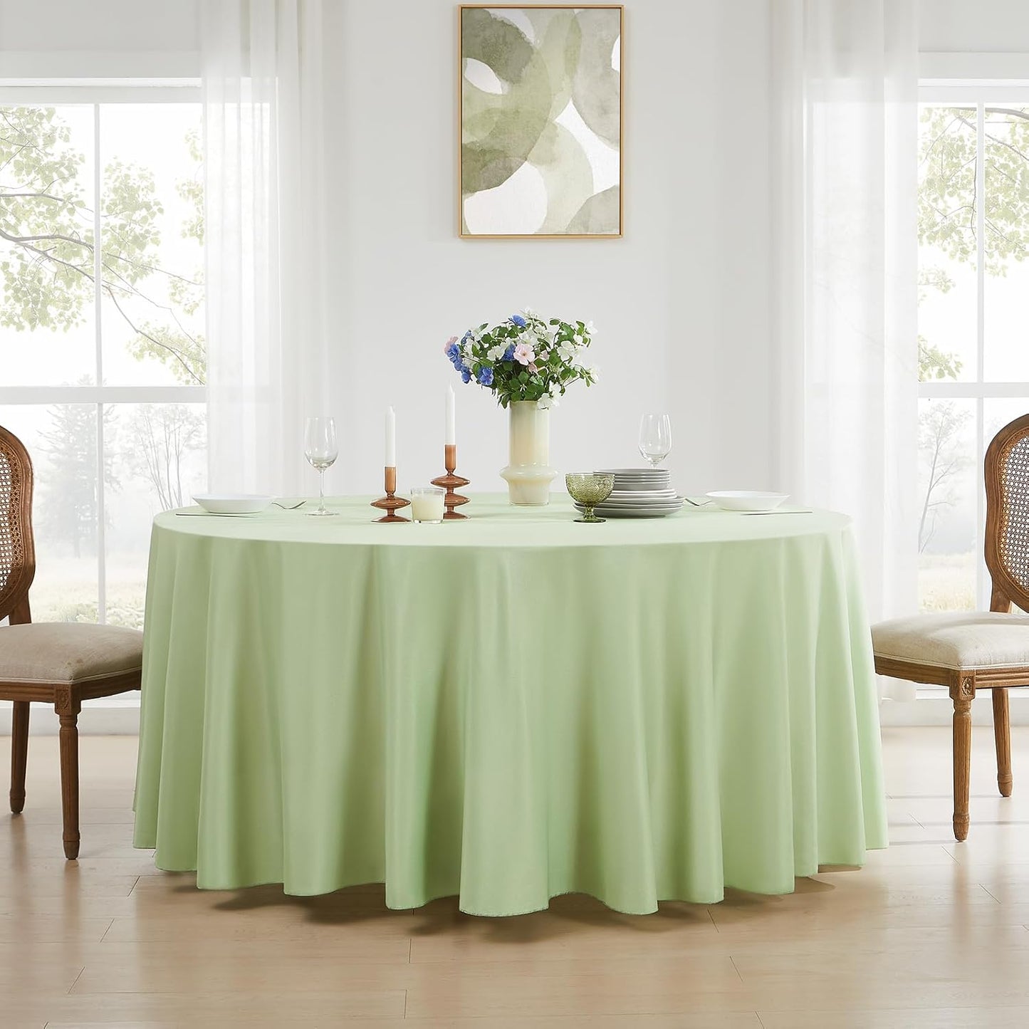 Round Tablecloth 6 Pack 108 Inch Sage Green Tablecloths Washable Decorative Linen Polyester Table Clothes Cover for Dining Table Banquets Buffet Parties and Wedding