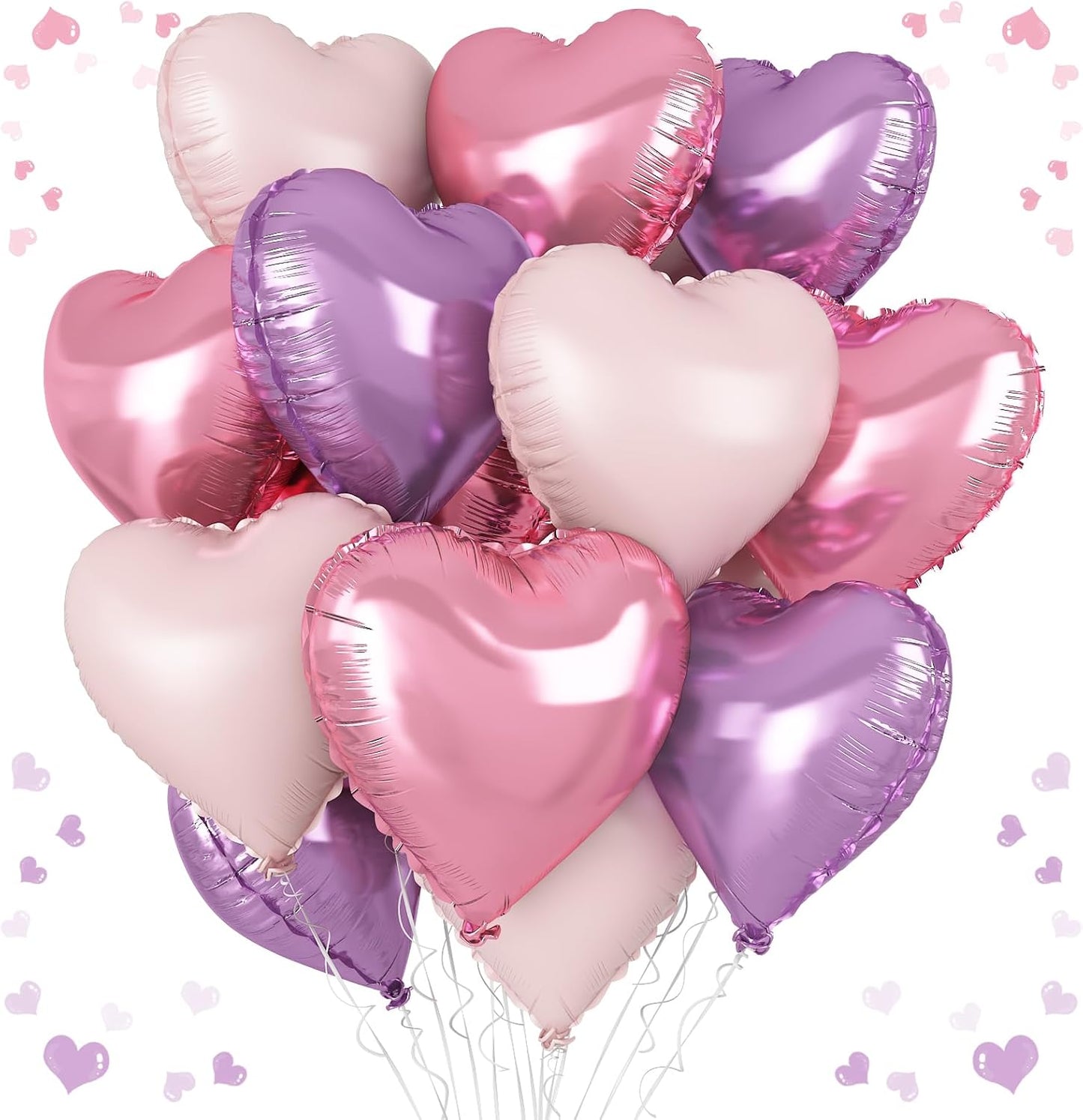 Pink Purple Heart Balloons, 18 Inch Light Purple and Pink Heart Shape Balloons, 12PCS Pastel Pink Purple Helium Foil Heart Balloon for Girls Birthday Marriage Engagement Wedding Party Decoration