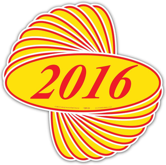 EZ-Line Oval Model Windshield Year Stickers for Car Windows Red and Yellow Large Vinyl Dealership Supplies 1 Dozen Pro Pack (2016)