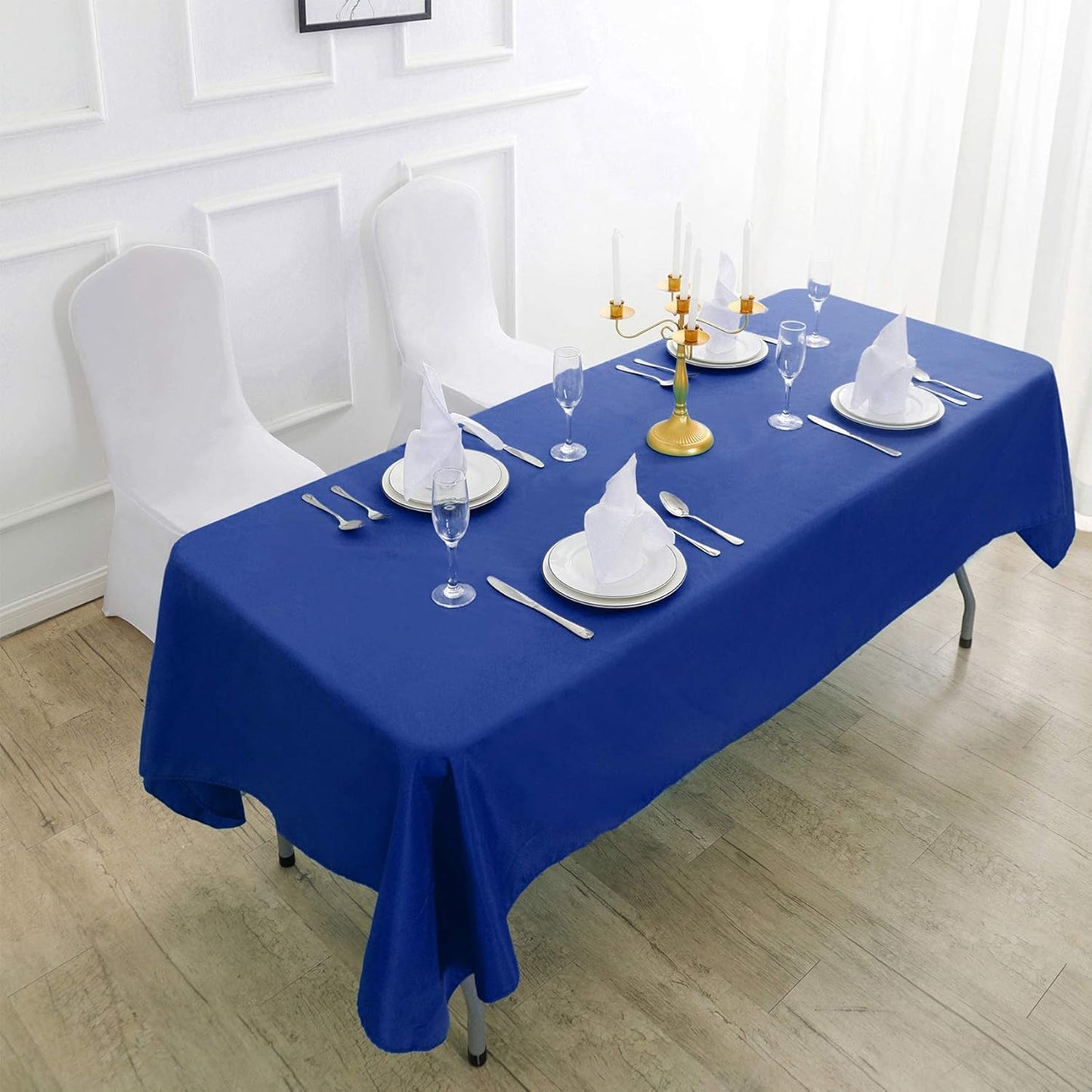 Rectangle Tablecloth 90x132 inch Washable Polyester Fabric Table Cloth for Wedding Party Dining Banquet Decoration（90x132, Royal Blue）