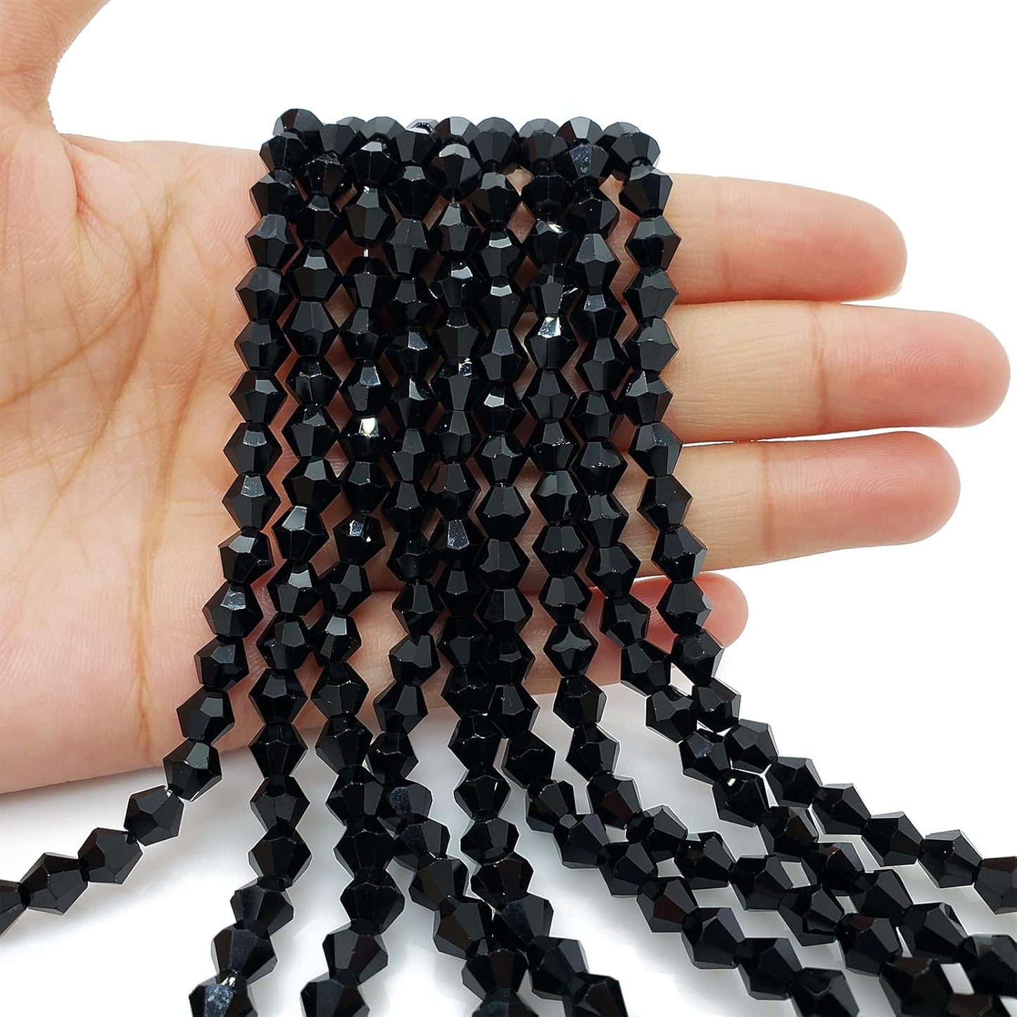 6mm Bicone 450Pcs Black Crystal Glass Beads Faceted Bicone Shape Crystal Glass Spacer Beads for Bracelet Necklace Decorative Hand Jewelry Making (Black, 6MM)