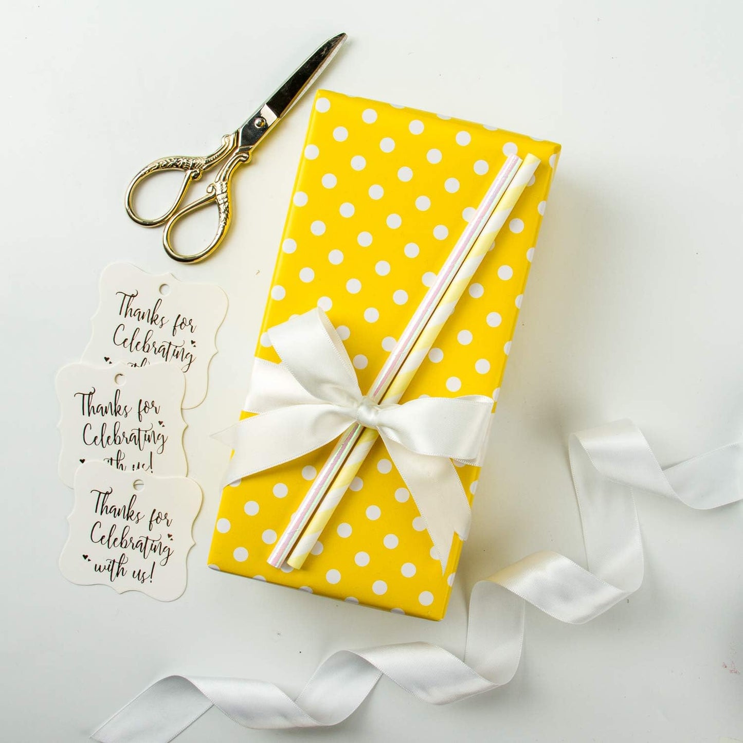 WRAPAHOLIC Reversible Wrapping Paper - Mini Roll - 17 Inch X 33 Feet - Yellow and Polka Dot Design for Birthday, Holiday, Wedding, Baby Shower