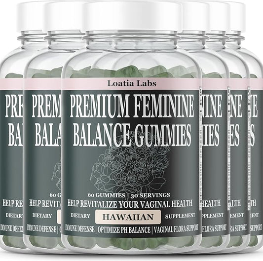 Vital Premium Feminine Balance Gummies for Women's Health & Wellness & Nutrition - Immune Support - Vegan, Gluten-Free & Halal Source - Hawaiian Pineapple - 60 Gummies - 30 Servings (6 Bottles)