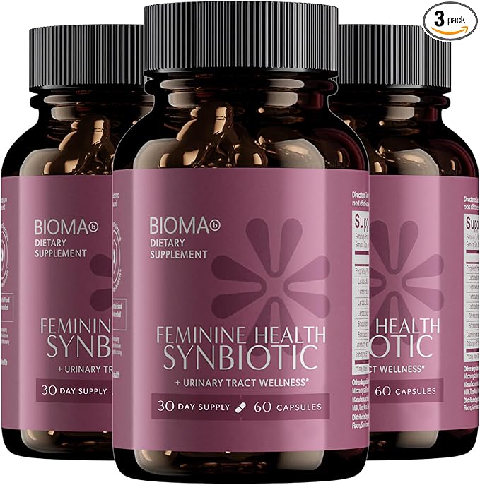 BIOMA Feminine Health Synbiotic - Women's Health Supplement for Healthy Vaginal pH, Urinary Tract & Digestive Support - with Probiotics, Cranberry & Tributyrin - 180 Capsules (3 Pack, 90-Day Supply)