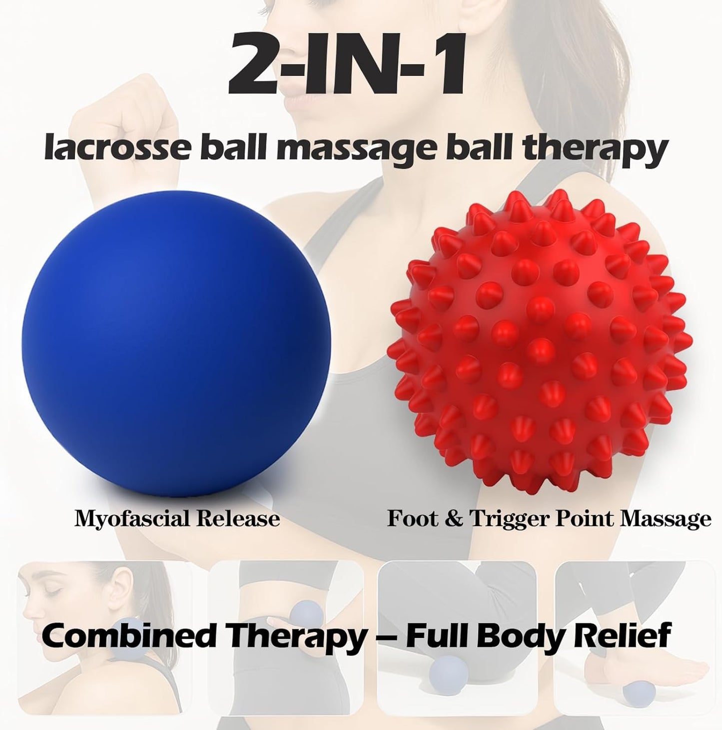 Physical Massage Therapy Ball Set: Lacrosse & Spiky Ball Set for Myofascial Release, Plantar Fasciitis, Stress Relief for Back, Neck, Feet - for Home, Office, Gym