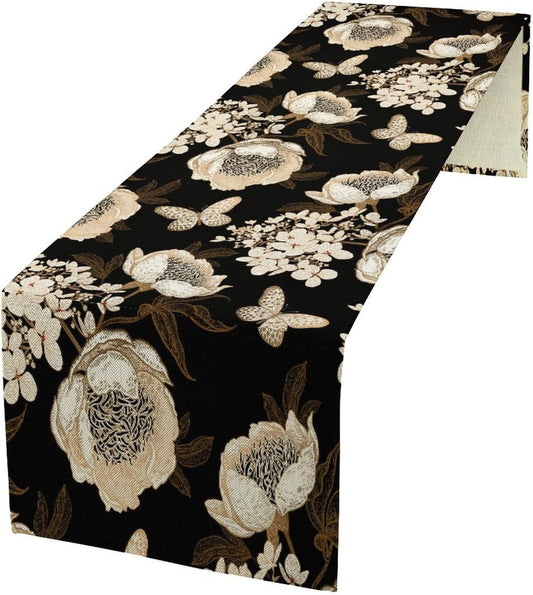 Watercolor Peony Table Runner, Modern Kitchen Dining Room Bohemian Floral Tabletop Decoration for Kitchen Cafe 13x70 Inch