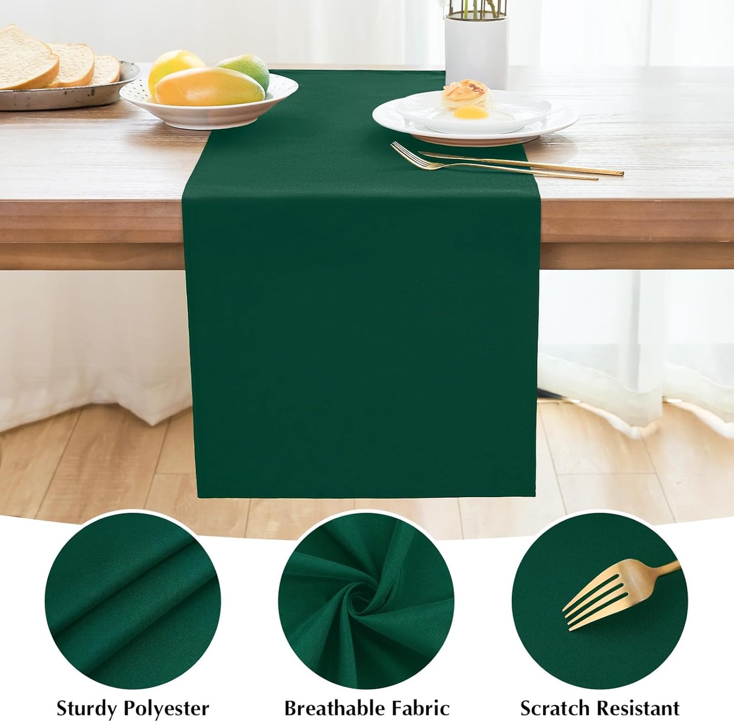 2 Pack Green Long Table Runner 12 x 108 Inch Solid Color Farmhouse Runners Coffee Table Dresser for Daily Party Home Decoration