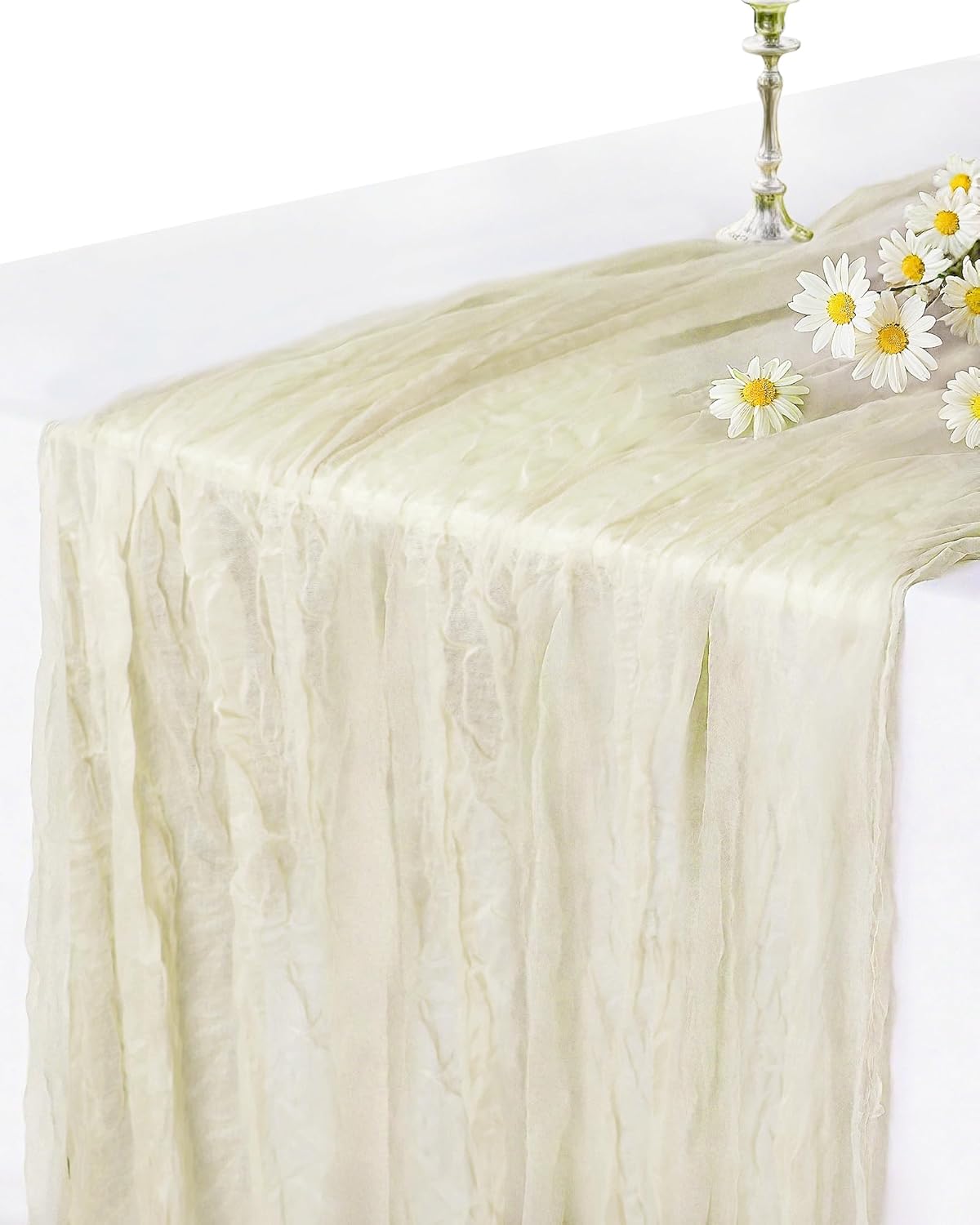 Beige Cheesecloth Table Runner 120 Inch, Summer Boho Gauze 10 FT, Rustic Cheese Cloth Table Runner for Wedding, Baby Bridal Shower, Party, Farmhouse Centerpiece Home Decorations