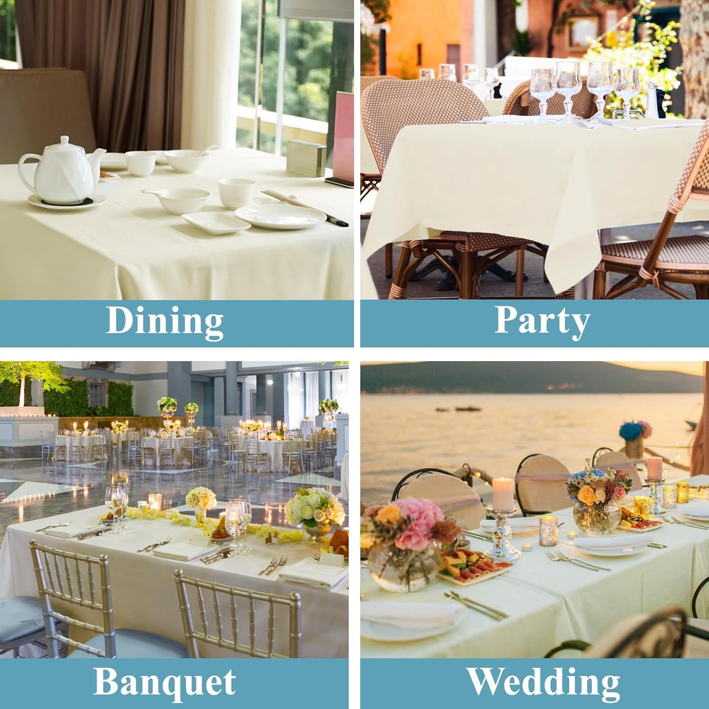 VidaFete Tablecloth 90 * 132inch Rectangle Table Cloth Polyester, Stain Wrinkle Resistant Polyester Dining Table Cover for Kitchen Dinning Party Wedding Rectangular Tabletop Buffet Decoration(Ivory)