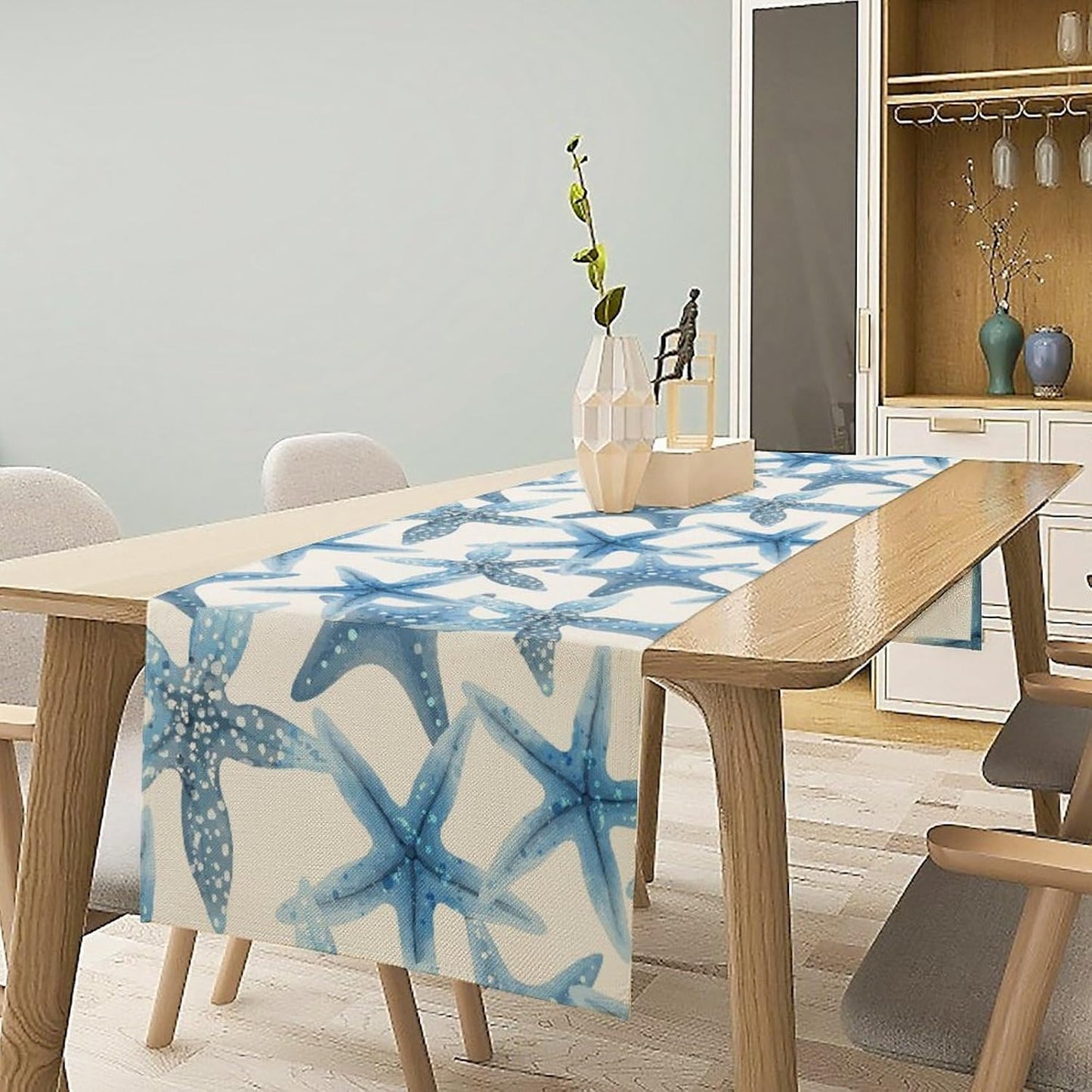 Starfish Plaid Table Flag Green Plaid and Marine Life Starfish Kitchen Table Flag Suitable for Birthday Party Restaurant Decoration Outdoor Picnic 13 * 108 Inch