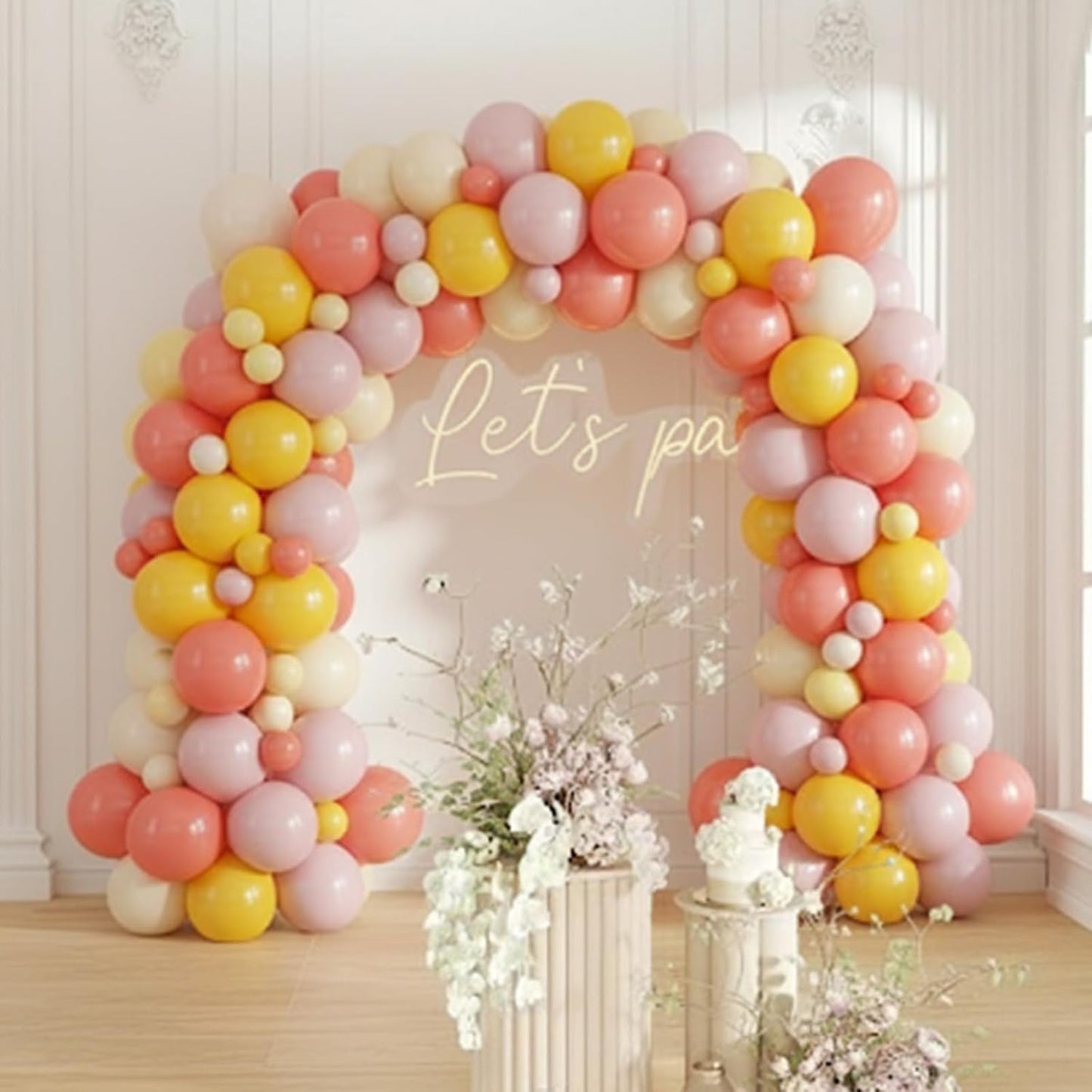 Pink and Yellow Balloon,50PCS 12 Inch Boho Pink Balloons Retro Orange Pastel Pink Yellow Nude Ballons for Girls Birthday Autumn Baby Shower Wedding Engagement Flower Fall Party Decorations