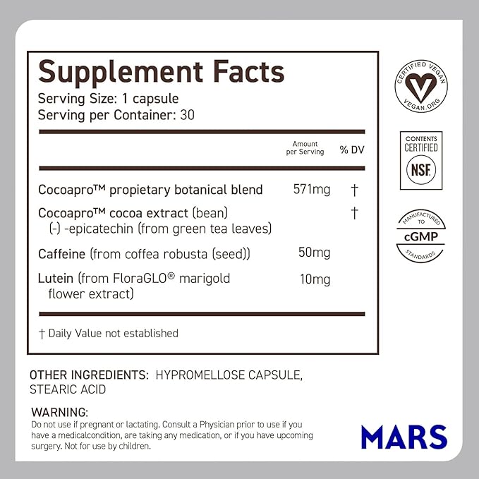 CocoaVia Memory & Focus Brain Supplement, 90 Day, Cocoa Flavanol Blend, Lutein, Added Caffeine for Boost. Improve Cognitive Function, Attention, Vegan & Plant Based, 90 Capsules