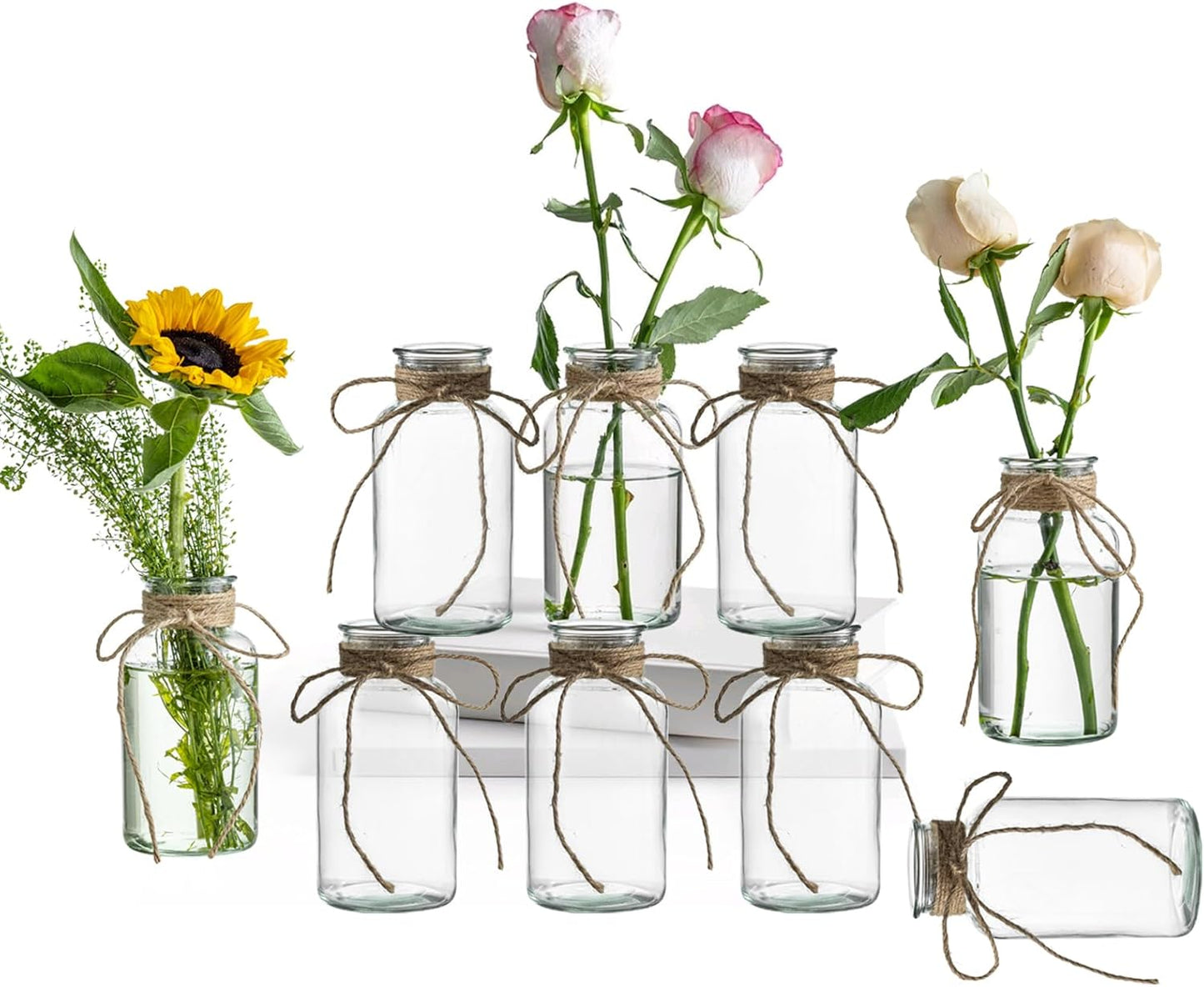 Vintage Glass Vases, Mason Jars for Centerpieces, Farmhouse Mason Jar Vase with Rope Design, Centerpiece Vases for Table, Wedding & Home Decor (9)