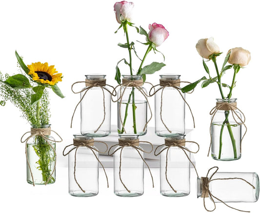 Vintage Glass Vases, Mason Jars for Centerpieces, Farmhouse Mason Jar Vase with Rope Design, Centerpiece Vases for Table, Wedding & Home Decor (9)