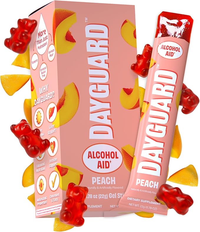 DAYGUARD — Doctor-Formulated Jelly to Feel Better After Drinking & Support Your Liver | Pre Alcohol Aid & Pre Drinking Prevention | DHM, L-Cysteine, Turmeric, Korean Pear | Peach Flavor | 22g × 10