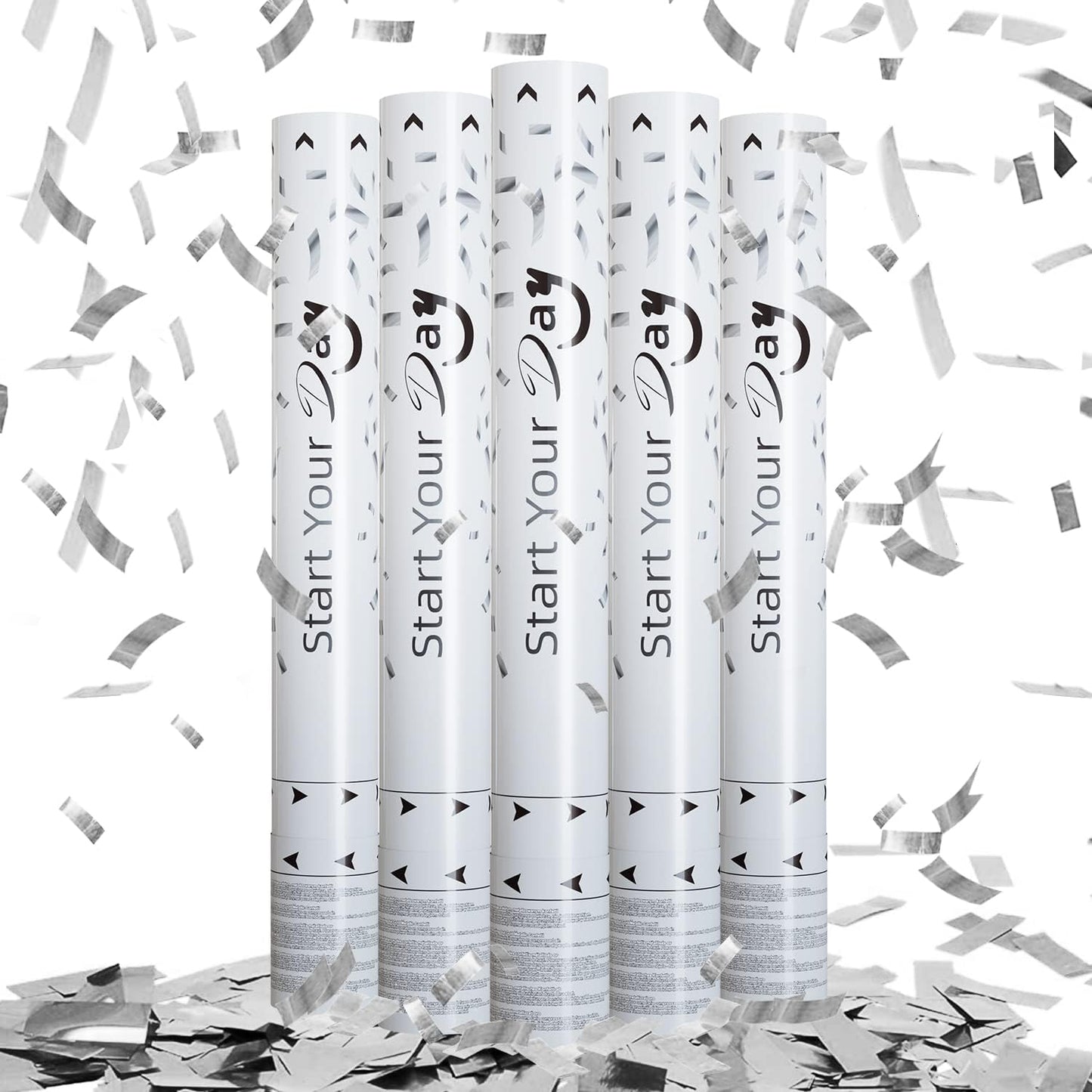 confetti Cannons, 15 Inch+Longer Confetti Shooters Party Poppers, WORKKEEP Silver Confetti Popper Air Powered for Birthday Wedding Celebration Photo Shoot New Year's Eve confetti Gun