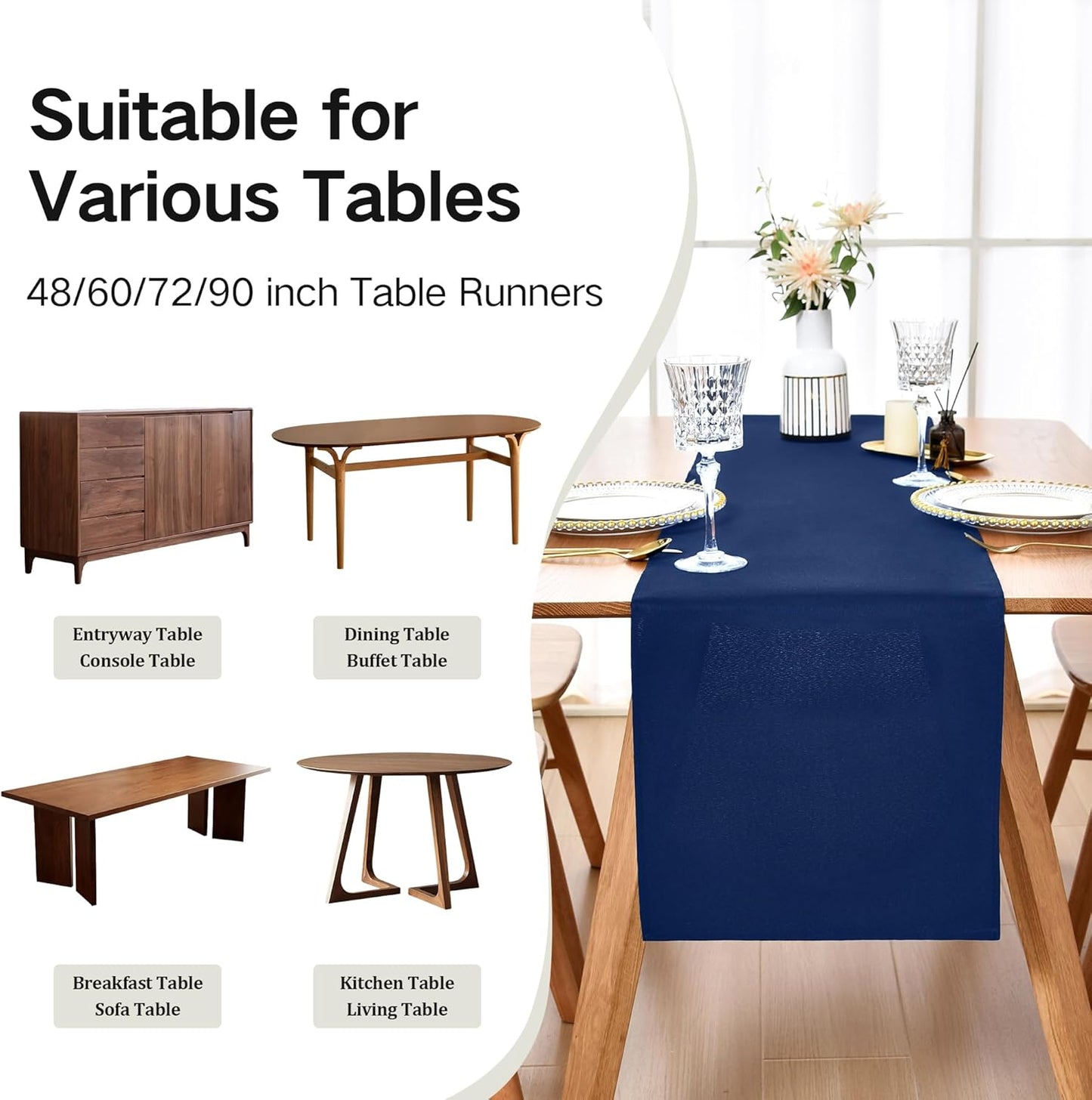 Farmhouse Navy Blue Table Runner Dining Table Runners 60 Inches Long Coffee Table Runner for Dresser Living Room Bedroom Holiday Party Banquet 12X60 Inch