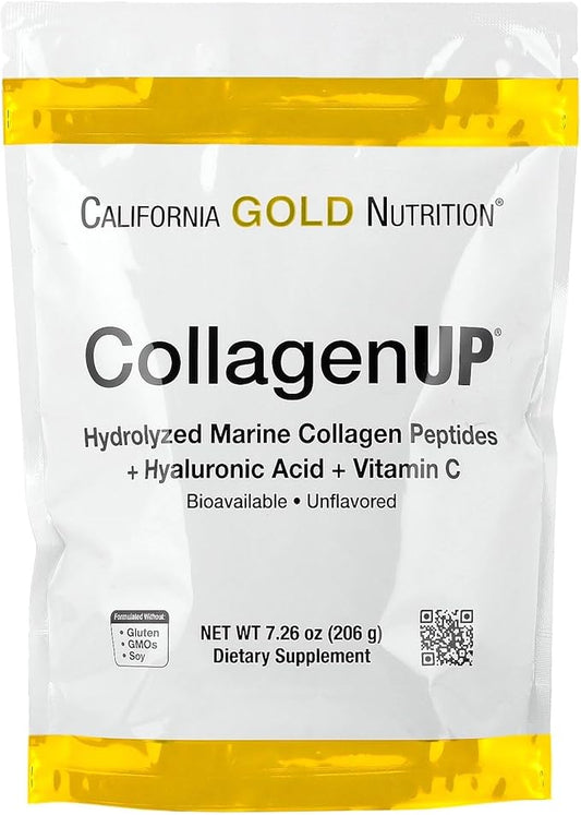 California Gold Nutrition CollagenUP®, Hydrolyzed Marine Collagen Peptides with Hyaluronic Acid and Vitamin C, Unflavored, 7.26 oz (206 g)