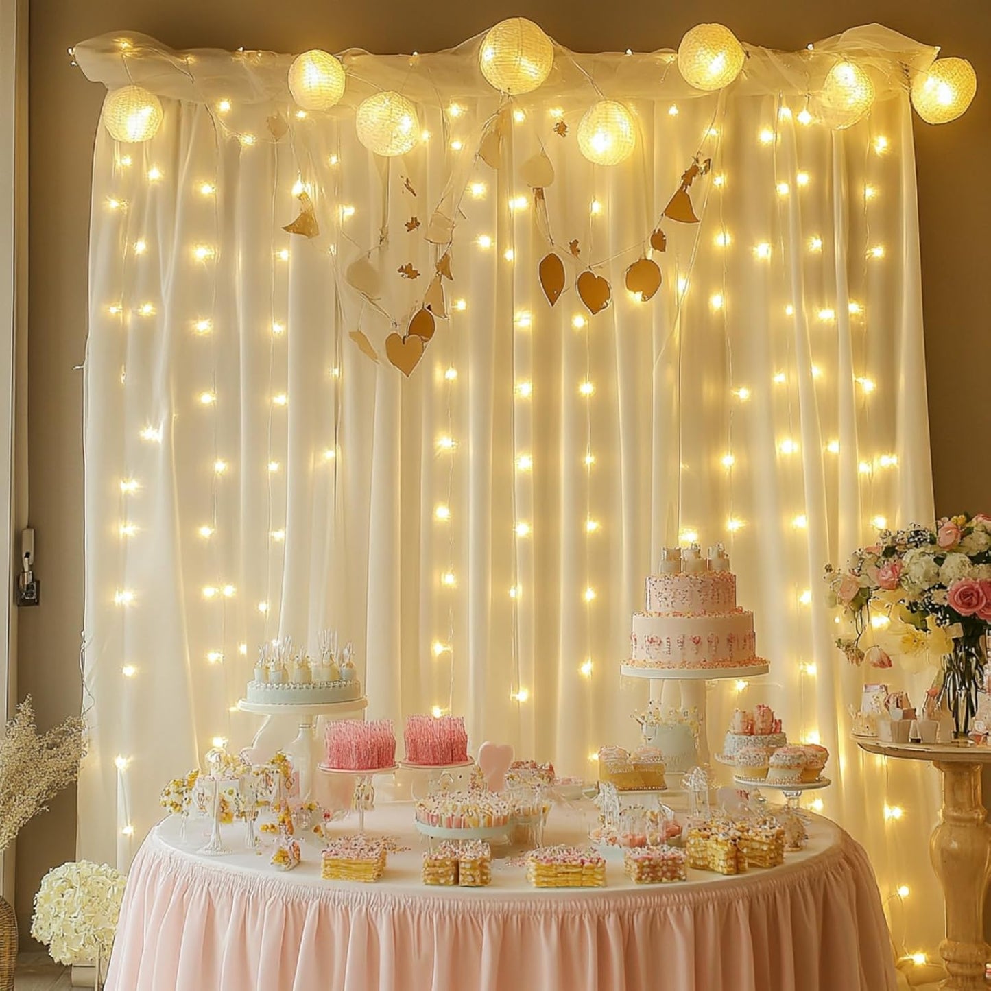 Fairy Curtain Lights, 200 LED Upgraded Tangle-Free Hanging Lights with Remote, USB Plug in String Lights for Bedroom Wall Window Wedding Party Xmas Home Décor - 6.6 x 6.6 Ft, Warm White