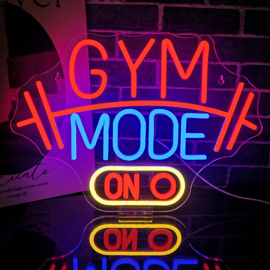 Lucunstar Gym Mode Neon Sign,Red LED Neon Light for Wall Decor,Dimmable Switch USB Powered with LED Lights for Bussness Man Cave,Dumbbell Gym Club Decor