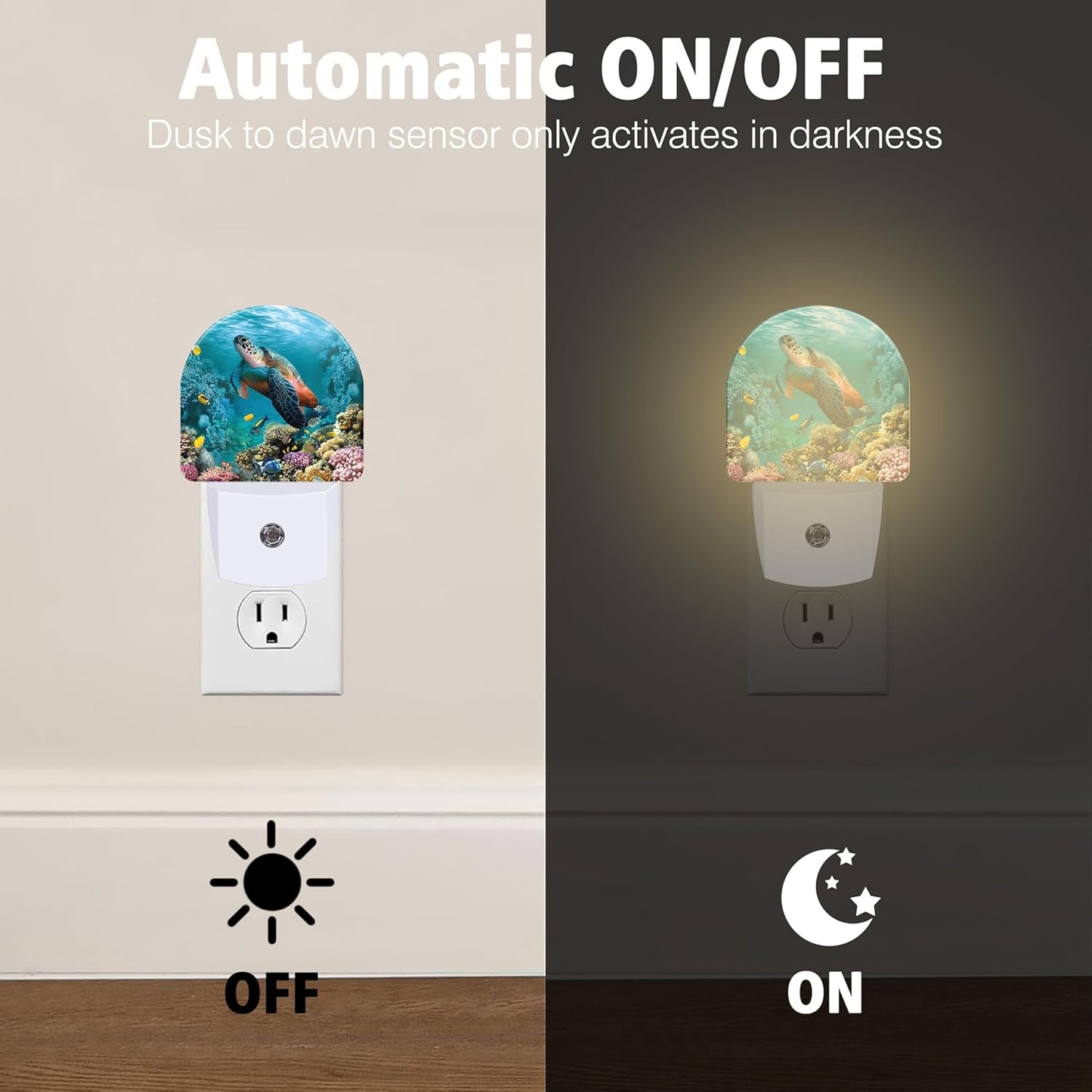 Underwater World Night Light Plug into Wall with Dusk to Dawn Light Sensors Sea Turtle Corals Fish Night Light LED Lamp for Bedroom Hallway Home Wall Decor Nightlight for Girls Boys Men Women