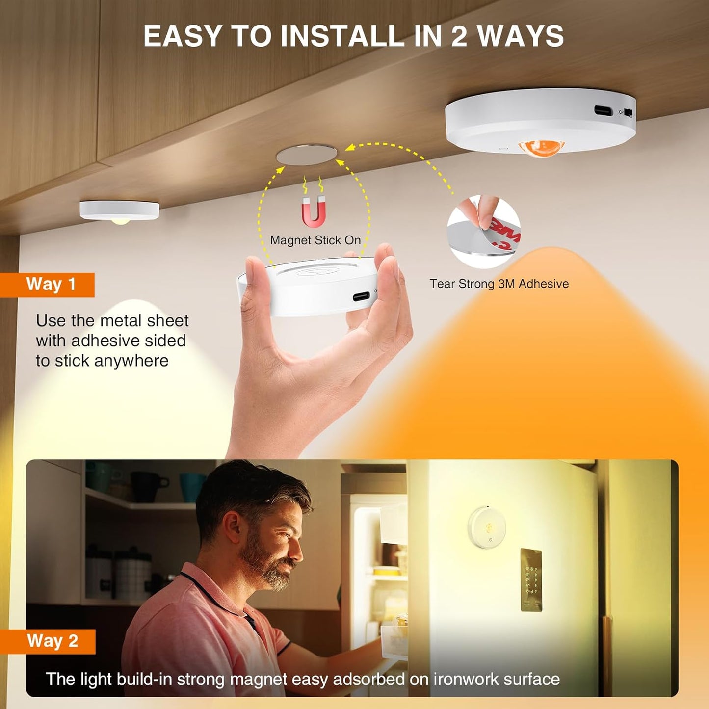 RGB Puck Lights with Remote Control, 2000mAh Rechargeable Stick on Led Lights, 9 Colors & 2 Dynamic, Tap Light with Timing,Under Cabinet Lighting for Closet,Kitchen,Cabinet,Shelf(White, 3 Pack)