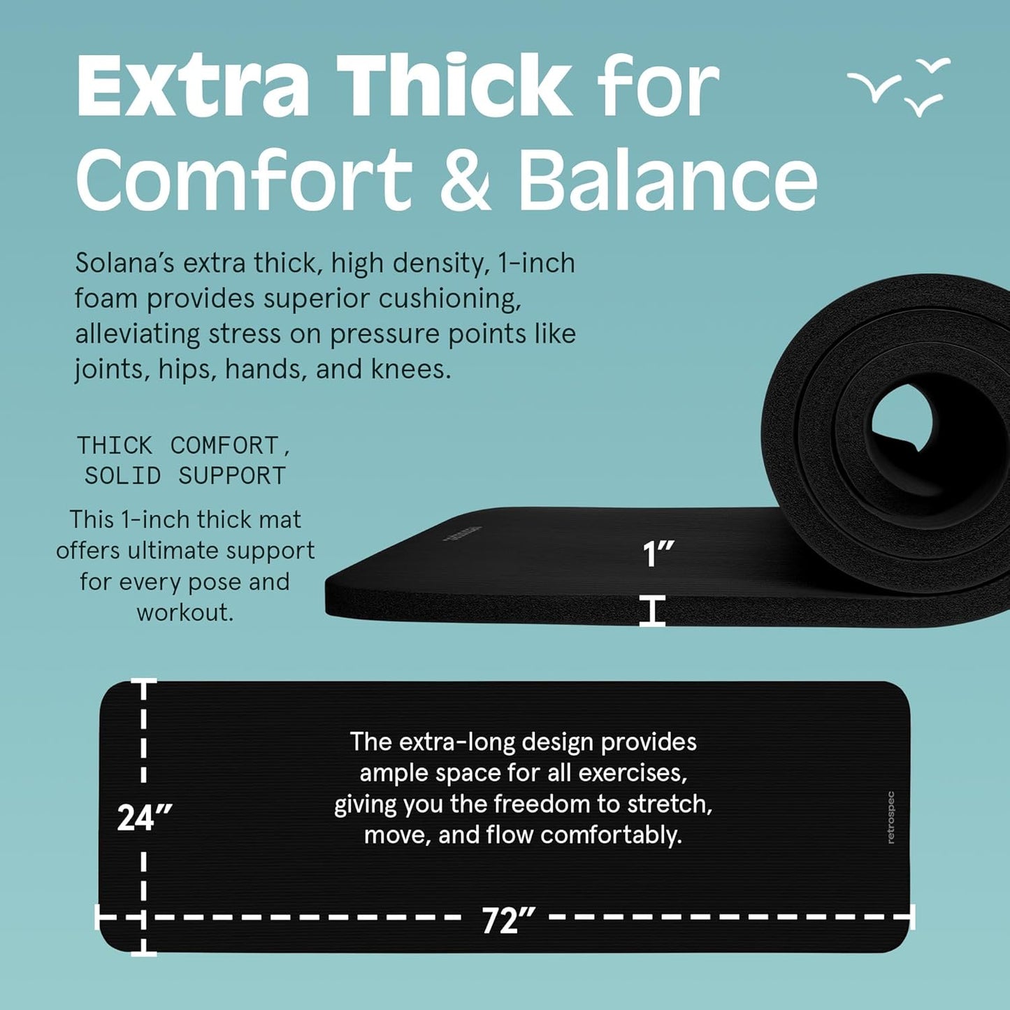 Retrospec Solana Yoga Mat 1" Thick With Nylon Strap For Men & Women - Non Slip Exercise Mat For Home Yoga, Pilates, Stretching, Floor & Fitness Workouts