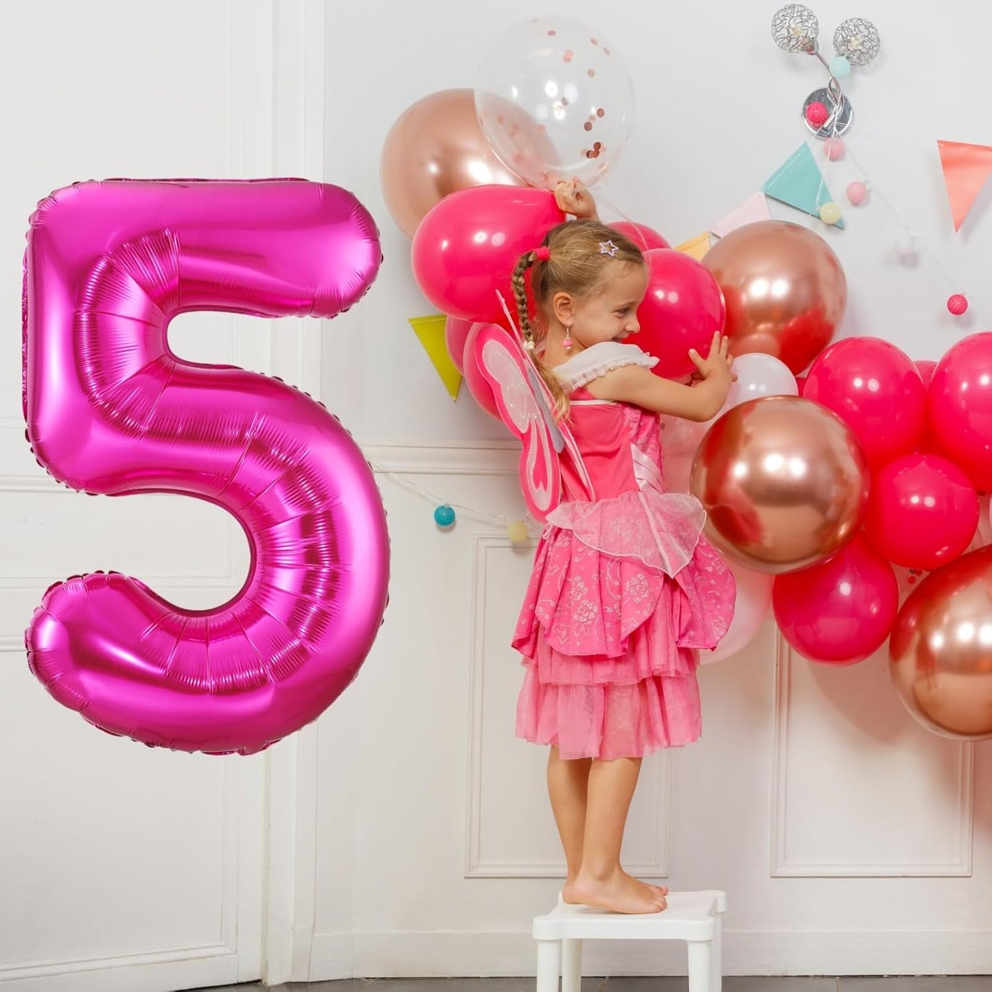 Hot Pink 4 Balloon,40 Inch Number 4 Balloon,4 Birthday Balloon Decorations, Foil Mylar Helium 4 Balloon Number for Birthday Party Decorations