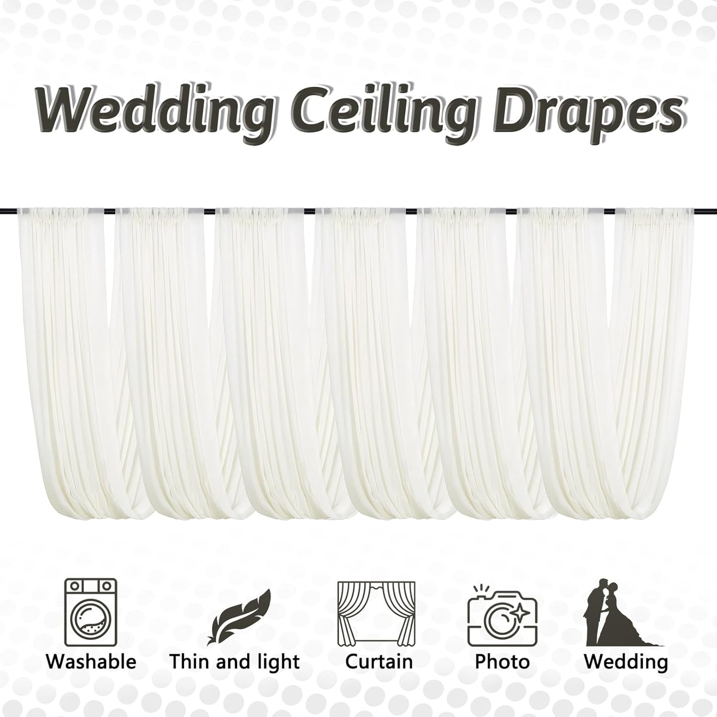 DUOBAO Ivory Ceiling Drapes Sheer Backdrop Curtains 6 Panels 5ftx20ft Reception Halls Drapeing Banquet Room Curtain with Rod Pocket for Wedding Birthday Stage Decoration