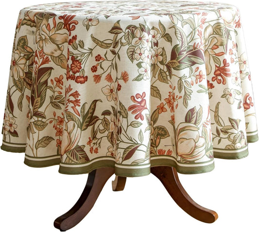 ISAENNE Designer Bohemian Linen Round Table Cloth,Colorful Floral Pattern Tablecloth,Wrinkle Resistant Decorative Tablecloths for Dining Thanksgiving Kitchen Party,Diameter 67"-Grace A