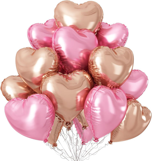 Rose Gold Pink Heart Balloons,12Pcs 18 Inch Pastel Pink Helium Foil Love Heart Shaped Balloons for Wedding Bridal Engagement Party Anniversary Birthday Baby Shower Valentines Day Decorations